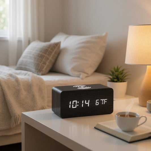 Réveil en Bois avec Chargeur Sans Fil Réveil & Vous