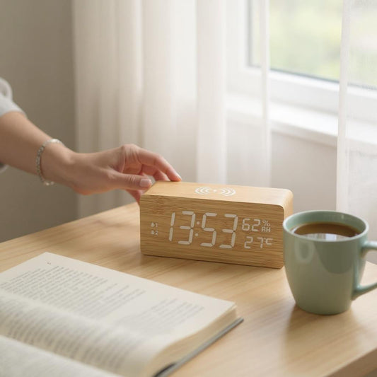 Réveil en Bois avec Chargeur Induction Réveil & Vous