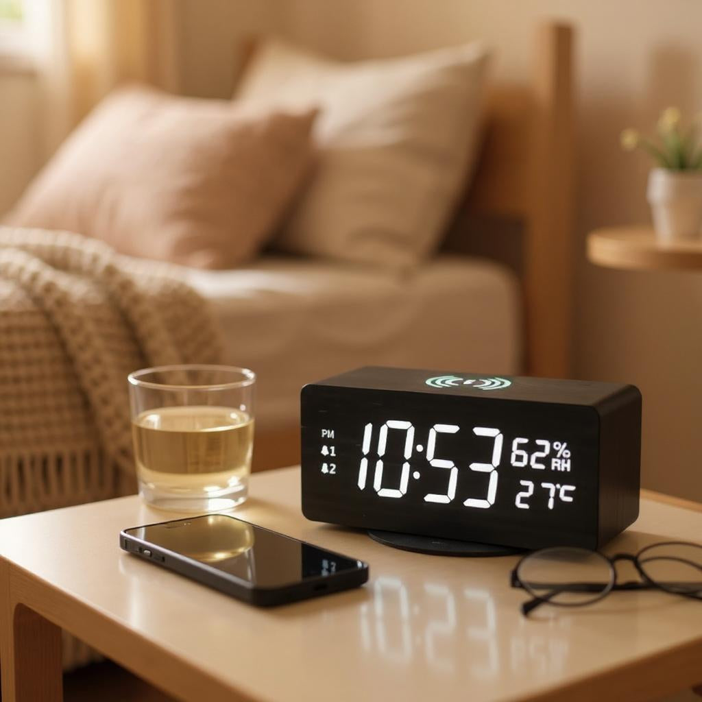 Réveil en Bois avec Chargeur Induction Réveil & Vous