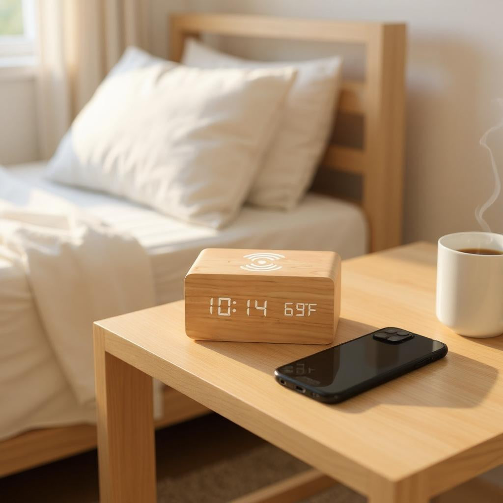 Réveil en Bois avec Chargeur Sans Fil Réveil & Vous