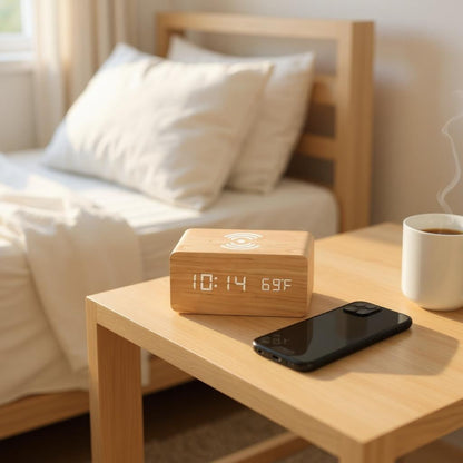 Réveil en Bois avec Chargeur Sans Fil Réveil & Vous