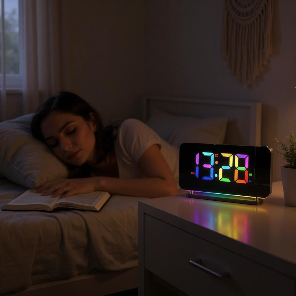 Réveil Numérique Avec Projecteur - Projette L'heure Au Mur/plafond, Affiche Température, Humidité, Météo | Alimentation Piles Ou USB - 6